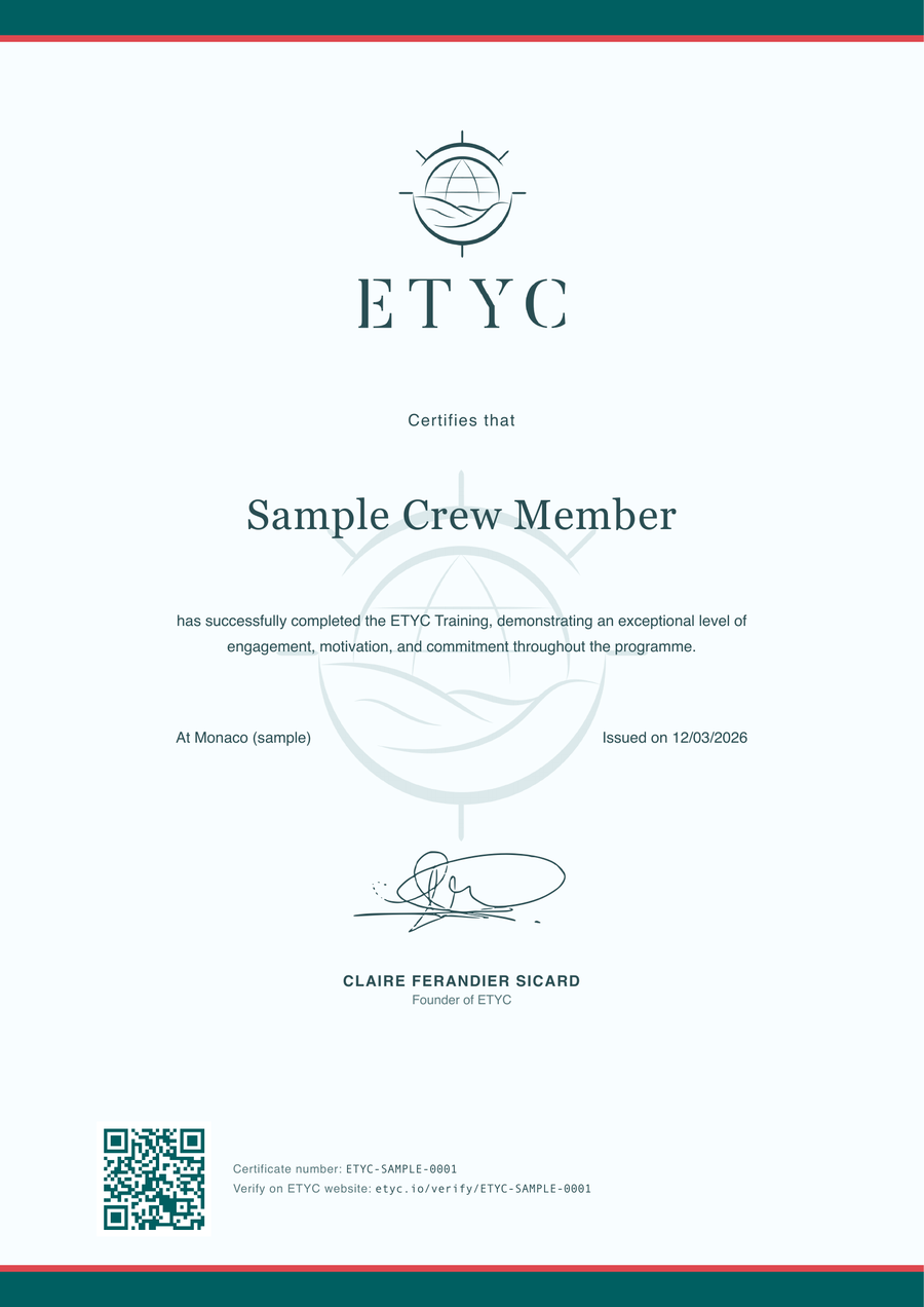 Sample ETYC training certificate